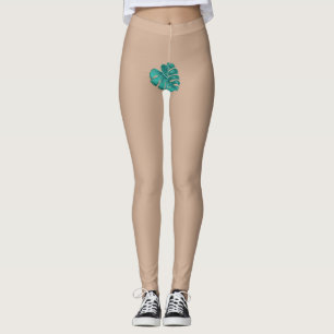 Tropical Eve Biblical Green Aquamarin Palm Leaf Leggings