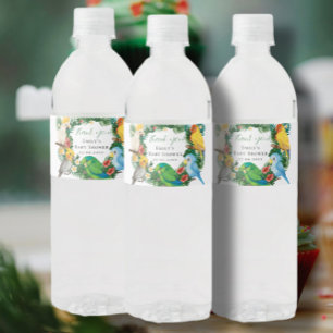 Tropical Exotic Baby Wild Parrots Baby Shower Squa Wasserflaschenetikett