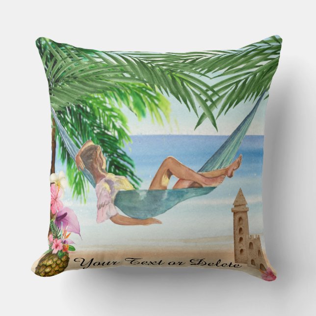 *~* Tropical Exotic Beach Woman Hammock AR29  Kissen (Vorderseite)