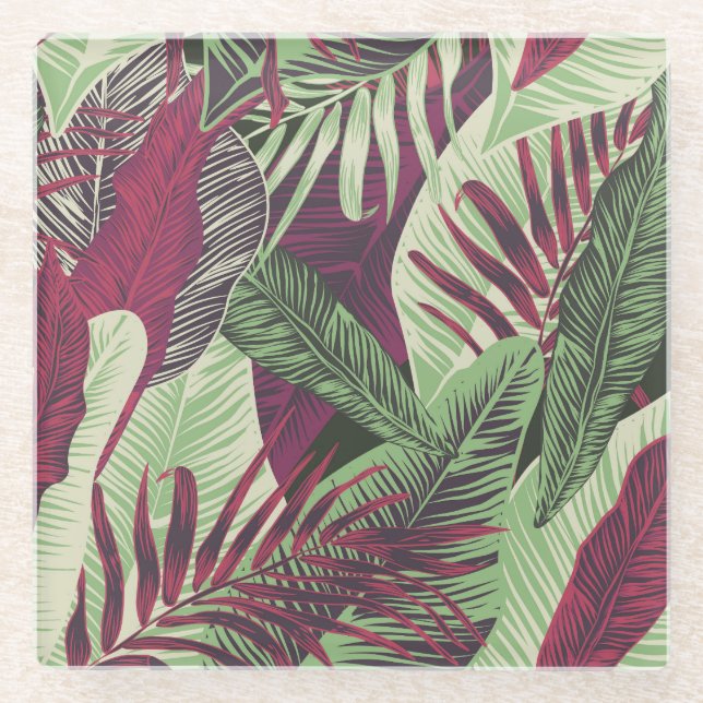 Tropical Exotic: Trendy Green Seamless Glasuntersetzer (Vorderseite)