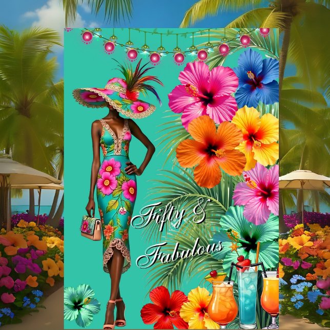 Tropical Fabulous 50 Geburtstag Bunter Hibiskus Einladung (Von Creator hochgeladen)
