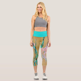 Tropical Fantail Fish Watercolor  Capri Leggings