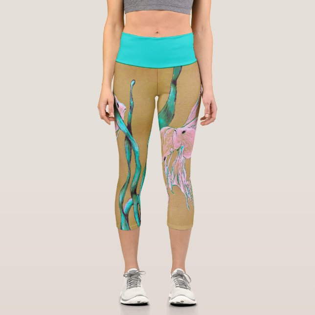 Tropical Fantail Fish Watercolor  Capri Leggings (Vorderseite)