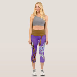 Tropical Fantail Fish Watercolor Purple Capri Leggings