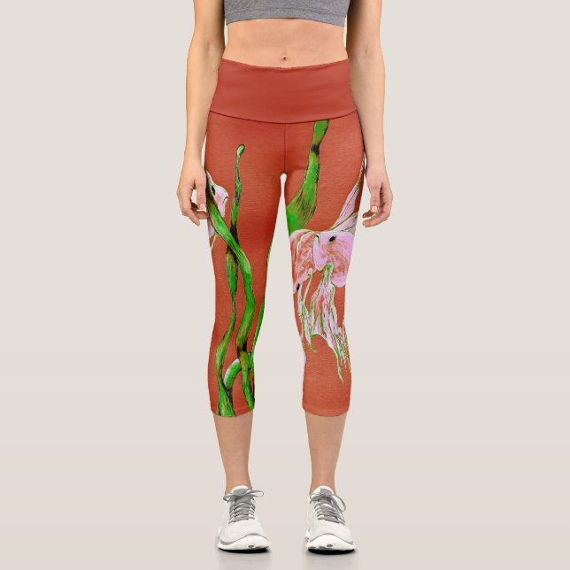 Tropical Fantail Fish Watercolor Red Orange Capri Leggings (Vorderseite)