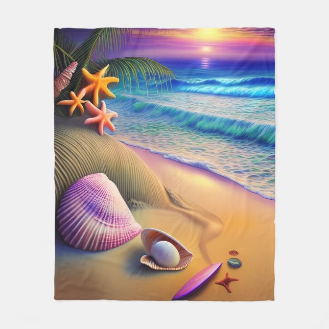 Tropical Fantasy Beach Sunset Fleecedecke (Vorderseite)