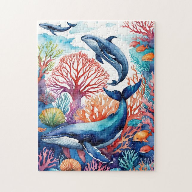 Tropical Fantasy Whales in the Ocean Marine Puzzle (Vertikal)