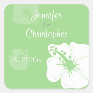 Tropical Feijoa Green and White Hibiskus Wedding Quadratischer Aufkleber