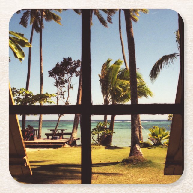 Tropical Fiji Beach Scene Küste Rechteckiger Pappuntersetzer (Vorderseite)