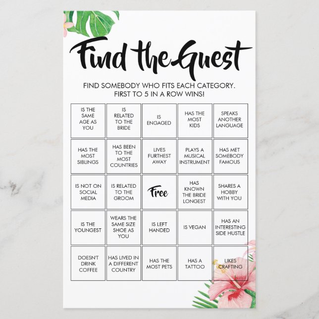 Tropical Find e Guest Bingo Game (Vorderseite)