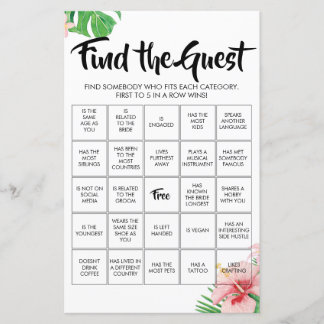 Tropical Find e Guest Bingo Game