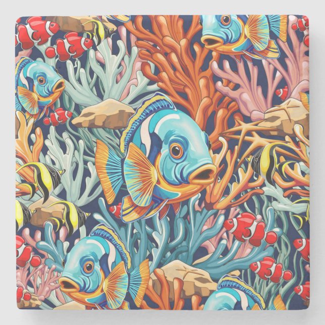 Tropical Fish Colorful Summer Vibes Steinuntersetzer (Vorderseite)