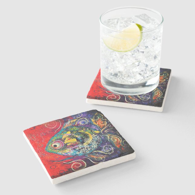 Tropical Fish Stone Coaster Steinuntersetzer (Seitenansicht)