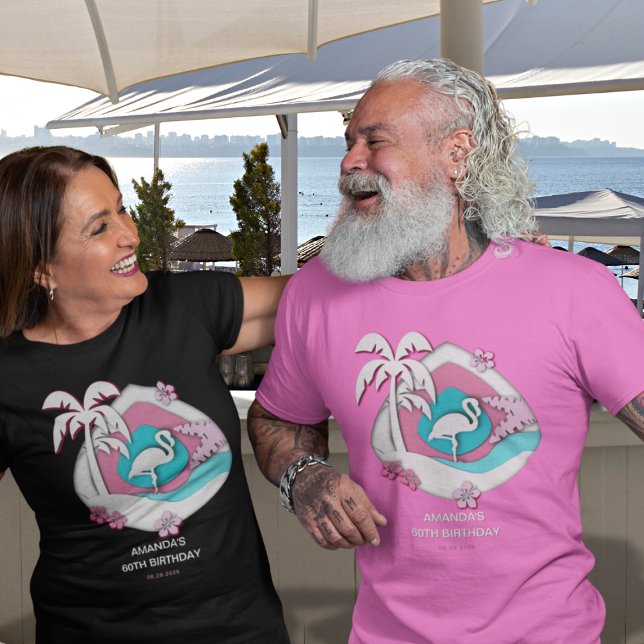 Tropical Flamingo 60th Birthday Party T-Shirt (Von Creator hochgeladen)