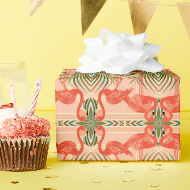 Tropical Flamingo Art Deco Wrapping Paper Geschenkpapier (Geburtstagsparty)