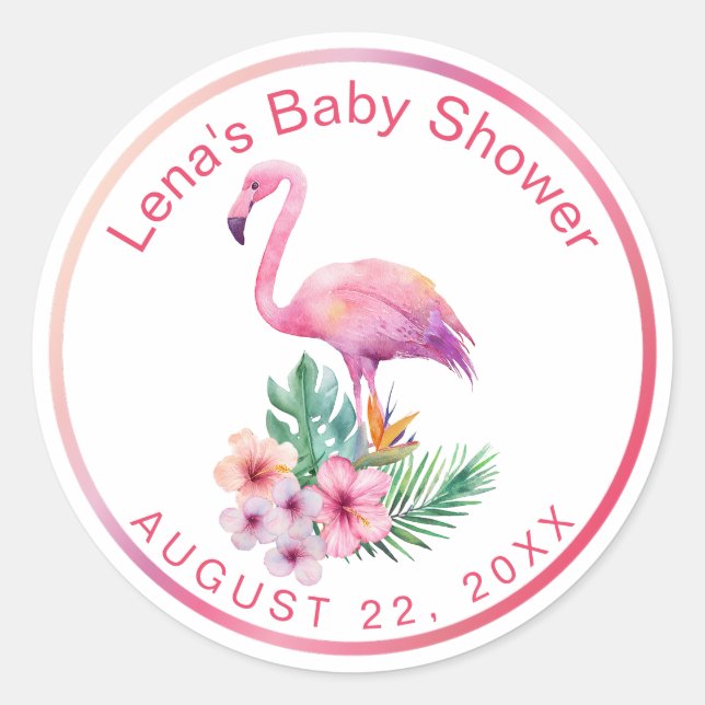 Tropical Flamingo Baby Dusche Gefallen Sticker (Vorderseite)