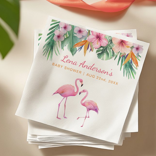 Tropical Flamingo Baby Dusche Napkin mit Namen Serviette (Tropical Baby Shower Napkins)
