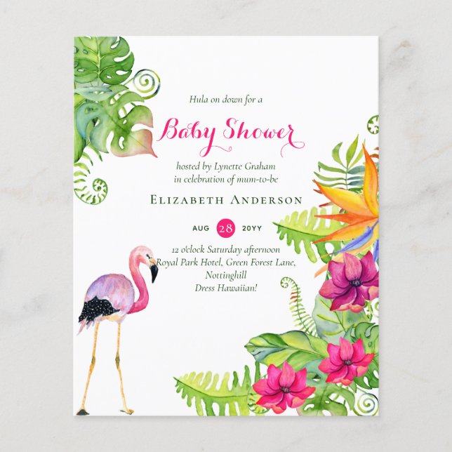 Tropical Flamingo Baby Shower Budget Einladungen (Vorderseite)