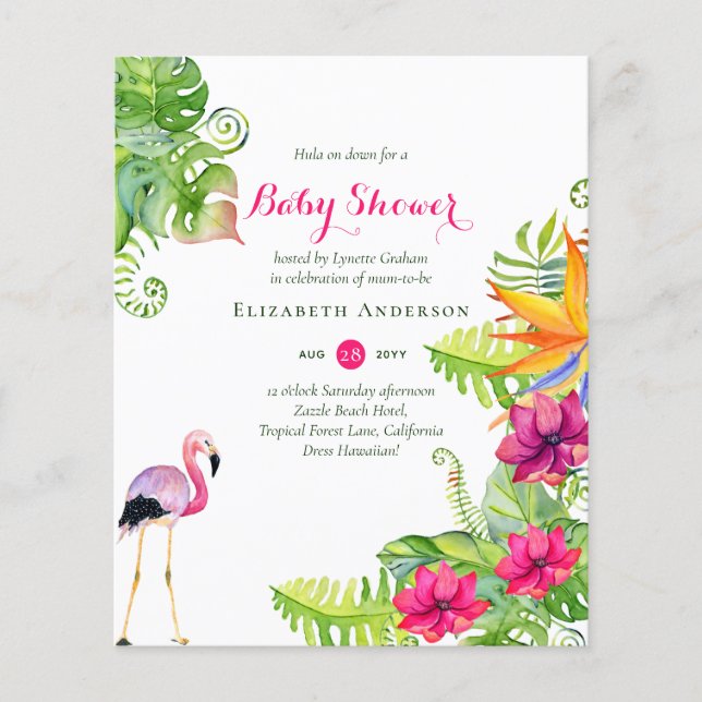 Tropical Flamingo Baby Shower Budget Einladungen (Vorderseite)