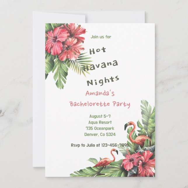 Tropical Flamingo Bachelorette Weekend Pary Einladung (Vorderseite)
