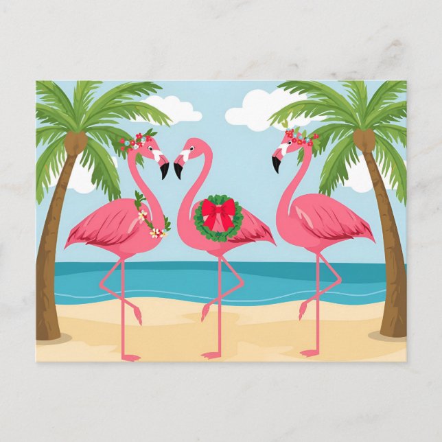 Tropical Flamingo Beach Weihnachtsfeiertag Feiertagspostkarte (Vorderseite)