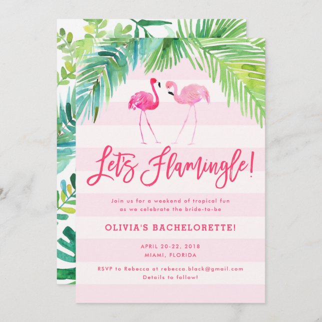 Tropical Flamingo Birthday oder Bachelorette Invit Einladung (Vorne/Hinten)