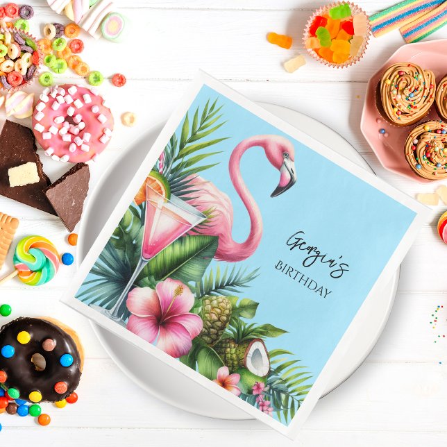 Tropical Flamingo Birthday Party Serviette (Tropical Flamingo Birthday Party Napkin!!  Make your Birthday fabulous with tropical vibes.)