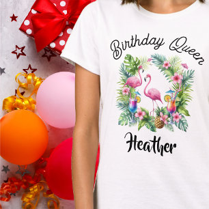 Tropical Flamingo Birthday Queen T-Shirt