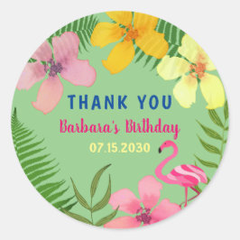 Tropical Flamingo Birthday Vielen Dank Runder Aufkleber
