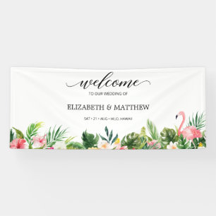 Tropical Flamingo Blätter Script Wedding Willkomme Banner