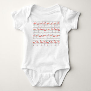 Tropical Flamingo Blue Stripes Muster Baby Strampler