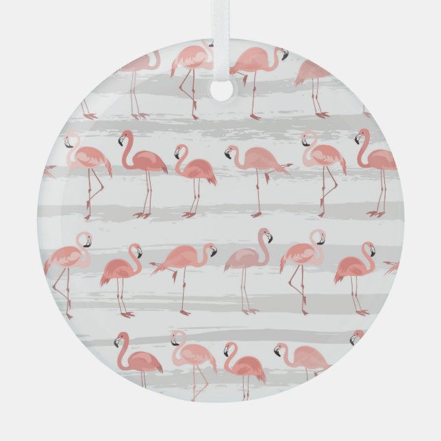 Tropical Flamingo Blue Stripes Muster Ornament Aus Glas (Vorderseite)
