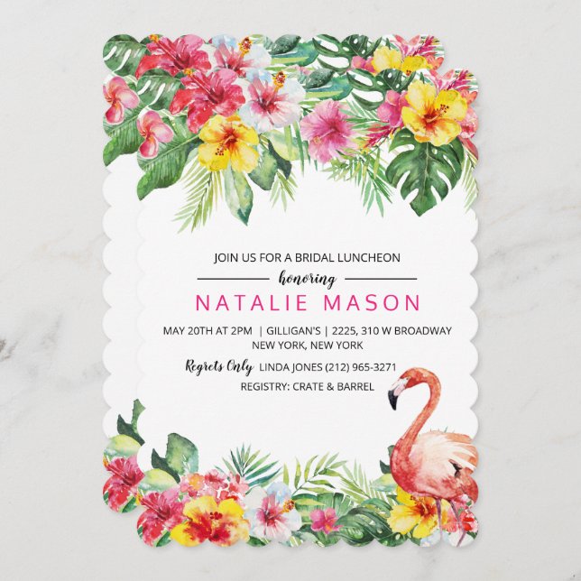Tropical Flamingo Bridal Dusche Einladung (Vorne/Hinten)