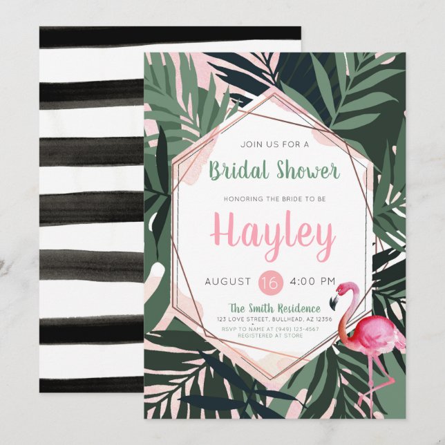 Tropical Flamingo Bridal Dusche Einladung (Vorne/Hinten)