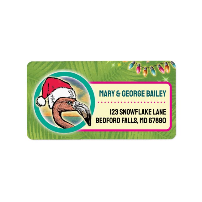 Tropical Flamingo Christmas Card Address Labels Adressaufkleber (Vorne)