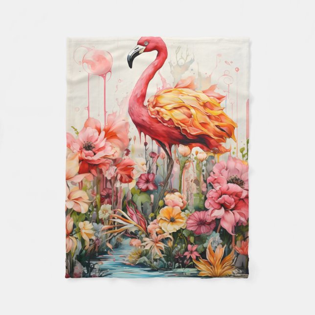 Tropical Flamingo Fantasy Paradise Bloom Fleecedecke (Vorderseite)