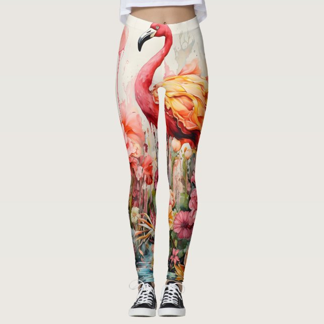 Tropical Flamingo Fantasy Paradise Bloom Leggings (Vorderseite)