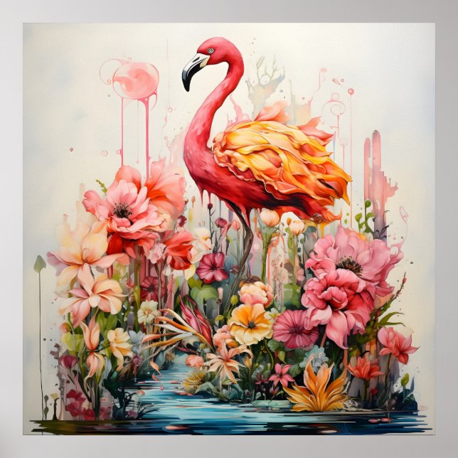Tropical Flamingo Fantasy Paradise Bloom Poster (Vorne)
