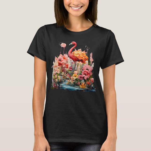 Tropical Flamingo Fantasy Paradise Bloom T-Shirt (Vorderseite)