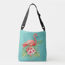 Tropical Flamingo Floral Aqua Blue Tragetaschen Mit Langen Trägern
