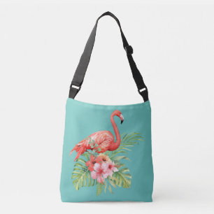 Tropical Flamingo Floral Aqua Blue Tragetaschen Mit Langen Trägern