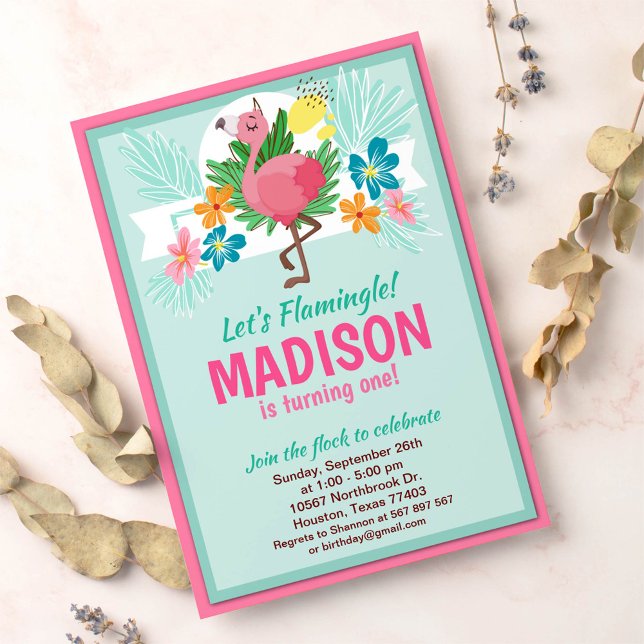 Tropical Flamingo Geburtstagsparty Einladung (Von Creator hochgeladen)