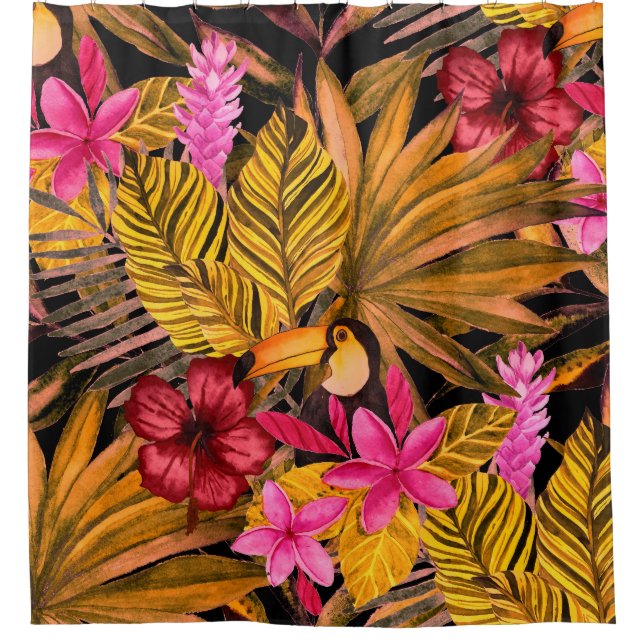 Tropical Flamingo: Hibiskus Summer Pattern Duschvorhang (Vorderseite)