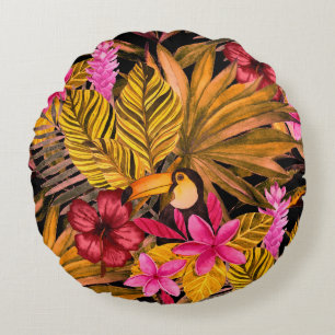 Tropical Flamingo: Hibiskus Summer Pattern Rundes Kissen
