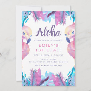 Tropical Flamingo Luau Einladung zum ersten Geburt