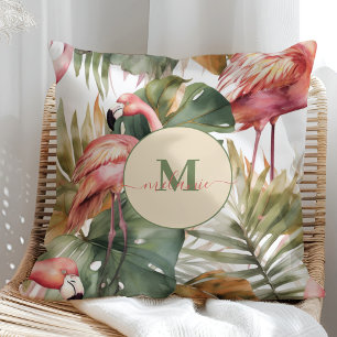 Tropical Flamingo Monstera Individuelle Name Kissen