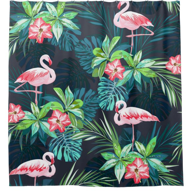 Tropical Flamingo: Muster der Blume im Sommer Duschvorhang (Vorderseite)