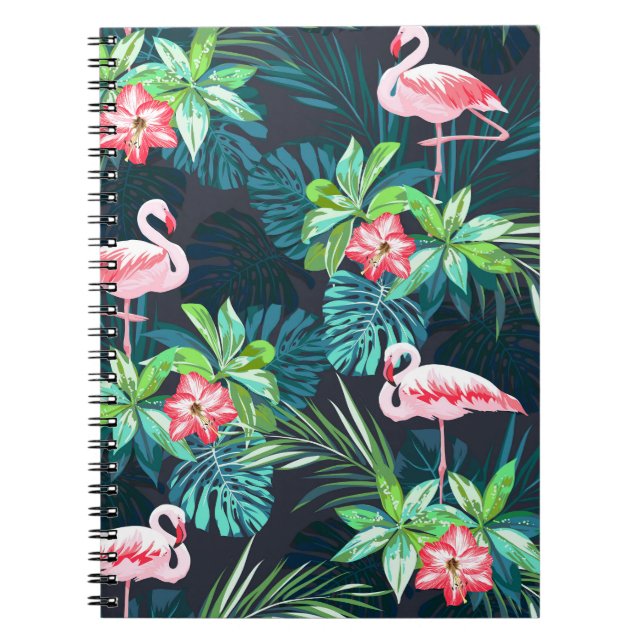 Tropical Flamingo: Muster der Blume im Sommer Notizblock (Vorderseite)