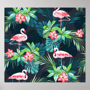 Tropical Flamingo: Muster der Blume im Sommer Poster