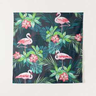 Tropical Flamingo: Muster der Blume im Sommer Wandteppich